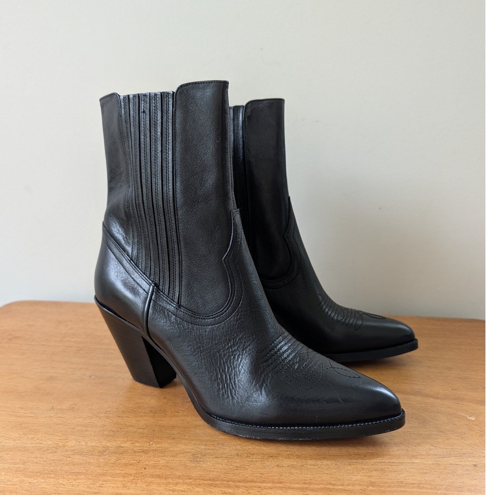 Polo Ralph Lauren Lowrey Black Leather Western Ankle Boots‎ Womens 11B Portugal